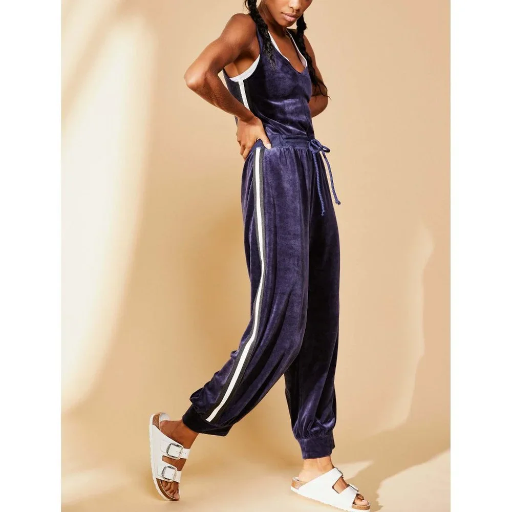NWT FP Movement Feel Good Velour Onesie / Navy Combo - Picture 1 of 7